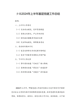 乡镇2024年上半年基层党建工作总结.docx