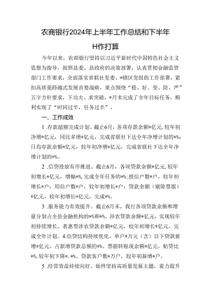 农商银行2024年上半年工作总结和下半年工作打算.docx