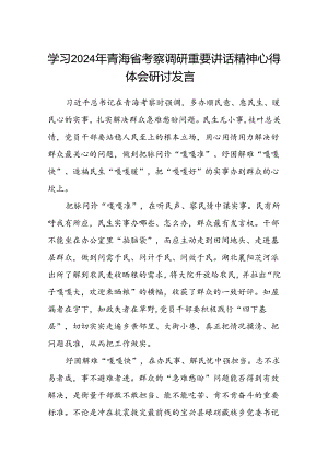 (八篇)学习2024年青海省考察调研重要讲话精神心得体会研讨发言（精选）.docx