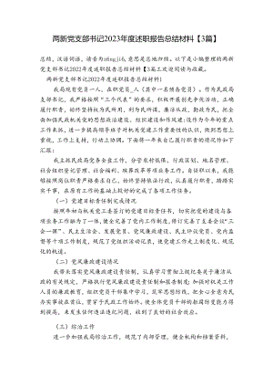 两新党支部书记2023年度述职报告总结材料【3篇】.docx