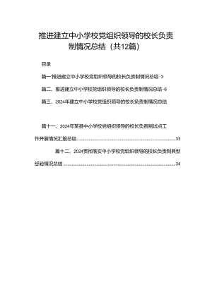 推进建立中小学校党组织领导的校长负责制情况总结最新版12篇合辑.docx