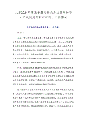 九篇2024年度集中整治群众身边腐败和不正之风问题的研讨材料、心得体会.docx