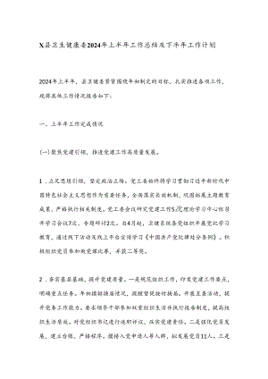 X县卫生健康委2024年上半年工作总结及下半年工作计划.docx