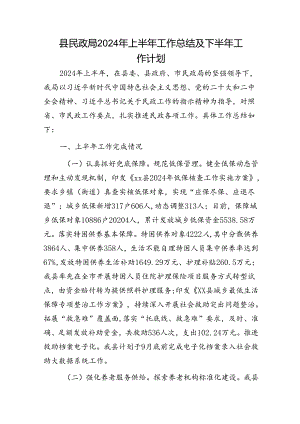 县民政局2024年上半年工作总结及下半年工作计划.docx