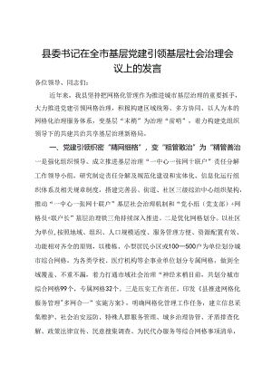 县委书记在全市基层党建引领基层社会治理会议上的发言.docx