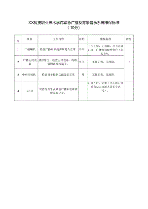 XX科技职业技术学院紧急广播及背景音乐系统维保标准（2024年）.docx
