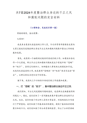 共7篇2024年度整治群众身边的不正之风和腐败问题的发言材料.docx