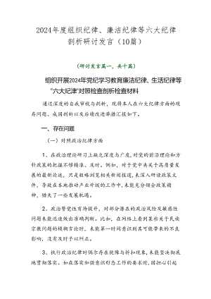 2024年度组织纪律、廉洁纪律等六大纪律剖析研讨发言（10篇）.docx