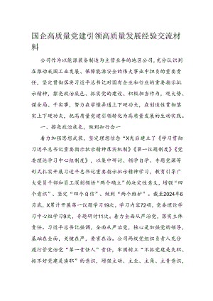 国企高质量党建引领高质量发展经验交流材料.docx