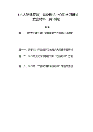 （六大纪律专题）党委理论中心组学习研讨发言材料16篇供参考.docx