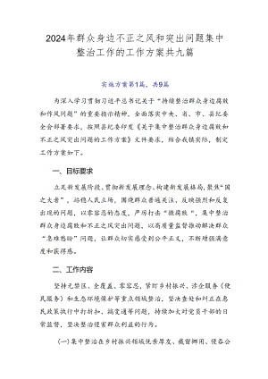 2024年群众身边不正之风和突出问题集中整治工作的工作方案共九篇.docx