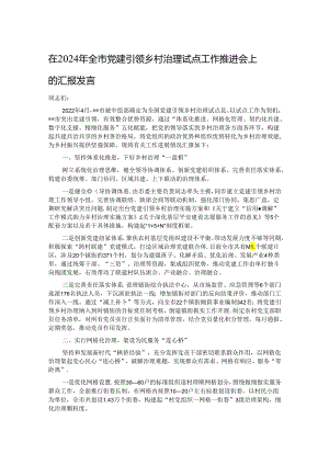 在2024年全市党建引领乡村治理试点工作推进会上的汇报发言.docx