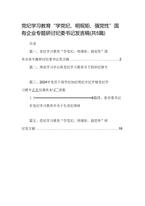 党纪学习教育“学党纪、明规矩、强党性”国有企业专题研讨纪委书记发言稿5篇（精选版）.docx