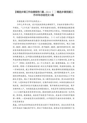 【精选乡镇工作自查报告5篇.docx】精选乡镇党建工作半年总结范文4篇.docx