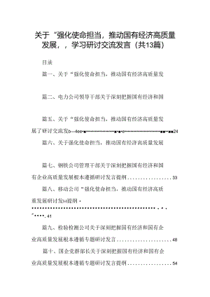 关于“强化使命担当推动国有经济高质量发展”学习研讨交流发言13篇供参考.docx
