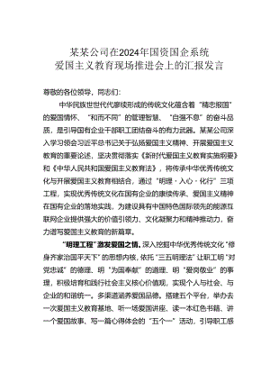 某某公司在2024年国资国企系统爱国主义教育现场推进会上的汇报发言.docx