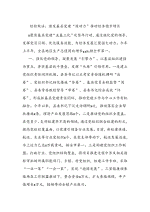经验做法：激发基层党建“源动力” 推动经济稳步增长.docx