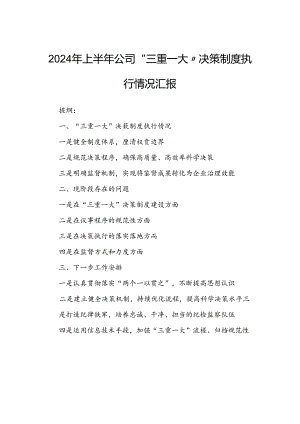 2024年上半年公司“三重一大”决策制度执行情况汇报.docx