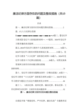 廉洁纪律方面存在的问题及整改措施例文13篇（最新版）.docx