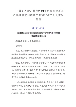 （七篇）在学习贯彻2024年群众身边不正之风和腐败问题集中整治行动的交流发言材料.docx