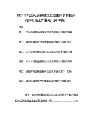 2024年巩固拓展脱贫攻坚成果同乡村振兴有效衔接工作要点10篇（完整版）.docx