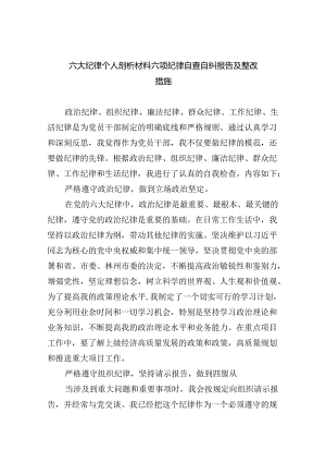六大纪律个人剖析材料六项纪律自查自纠报告及整改措施11篇供参考.docx
