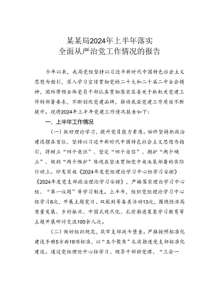 某某局2024年上半年落实全面从严治党工作情况的报告.docx