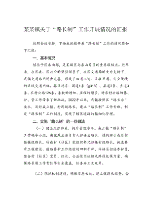 某某镇关于“路长制”工作开展情况的汇报.docx