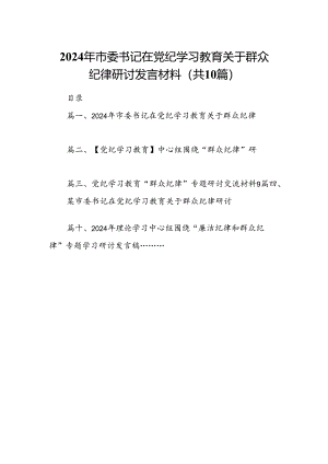 2024年市委书记在党纪学习教育关于群众纪律研讨发言材料（共10篇）.docx