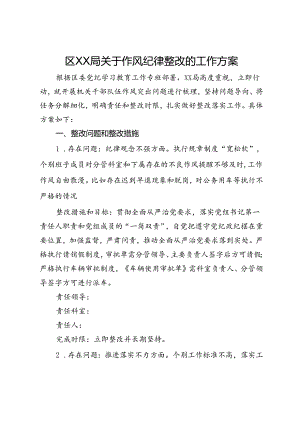区XX局关于作风纪律整改的工作方案.docx