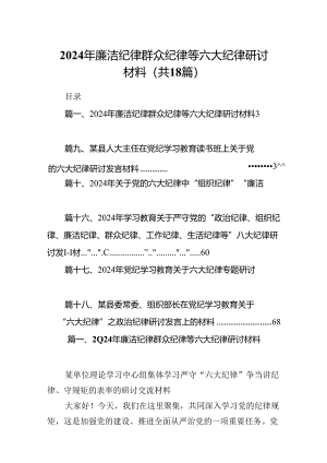 2024年廉洁纪律群众纪律等六大纪律研讨材料18篇（最新版）.docx