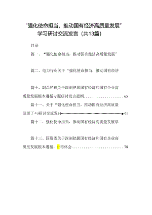 “强化使命担当推动国有经济高质量发展”学习研讨交流发言(精选13篇集锦).docx