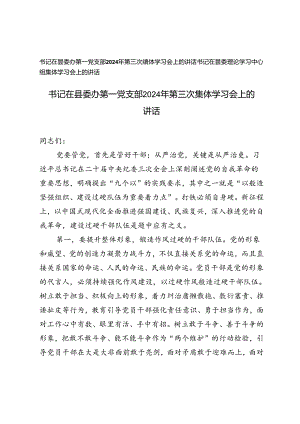 2篇 书记在县委办第一党支部2024年第三次集体学习会上的讲话、书记在县委理论学习中心组集体学习会上的讲话.docx