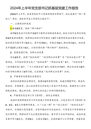 2024年上半年党支部书记抓基层党建工作报告.docx