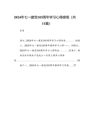 (11篇)2024年七一建党103周年学习心得感悟范文.docx