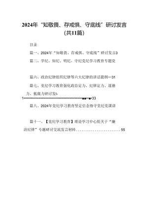 （11篇）2024年“知敬畏、存戒惧、守底线”研讨发言(最新精选).docx