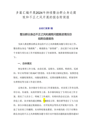 多篇汇编开展2024年持续整治群众身边腐败和不正之风开展的报告附简报.docx