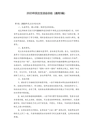 2023年民主生活会总结(通用3篇).docx