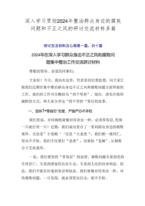 深入学习贯彻2024年整治群众身边的腐败问题和不正之风的研讨交流材料多篇.docx