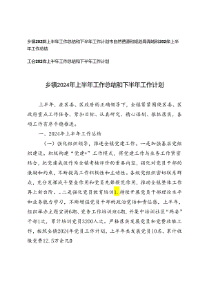 3篇 2024年上半年工作总结和下半年工作计划（乡镇、自然资源和规划局、工会）.docx
