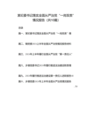 某纪委书记落实全面从严治党“一岗双责”情况报告（共10篇）.docx