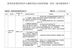 某某疾病预防控制中心廉政风险点及防控措施一览表（最全最新版本）.docx