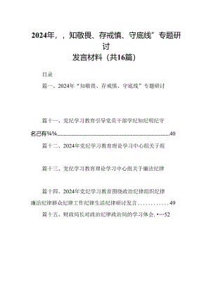 2024年“知敬畏、存戒慎、守底线”专题研讨发言材料（共16篇）.docx