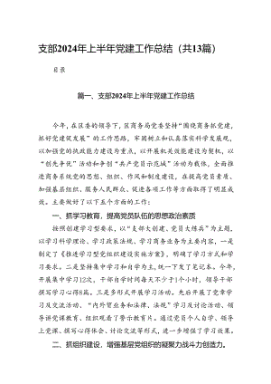 支部2024年上半年党建工作总结13篇（详细版）.docx