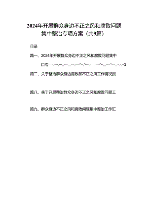 9篇2024年开展群众身边不正之风和腐败问题集中整治专项方案汇编.docx