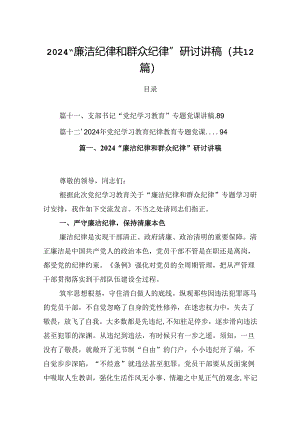 “廉洁纪律和群众纪律”研讨讲稿（共12篇选择）.docx