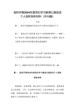 组织开展2024年度党纪学习教育以案促改个人剖析剖析材料13篇专题资料.docx