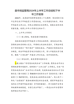 县市场监管局2024年上半年工作总结和下半年工作安排.docx