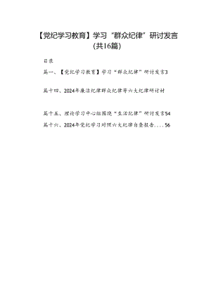 【党纪学习教育】学习“群众纪律”研讨发言16篇（精选）.docx