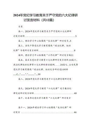 2024年党纪学习教育关于严守党的六大纪律研讨发言材料样本12篇供参考.docx